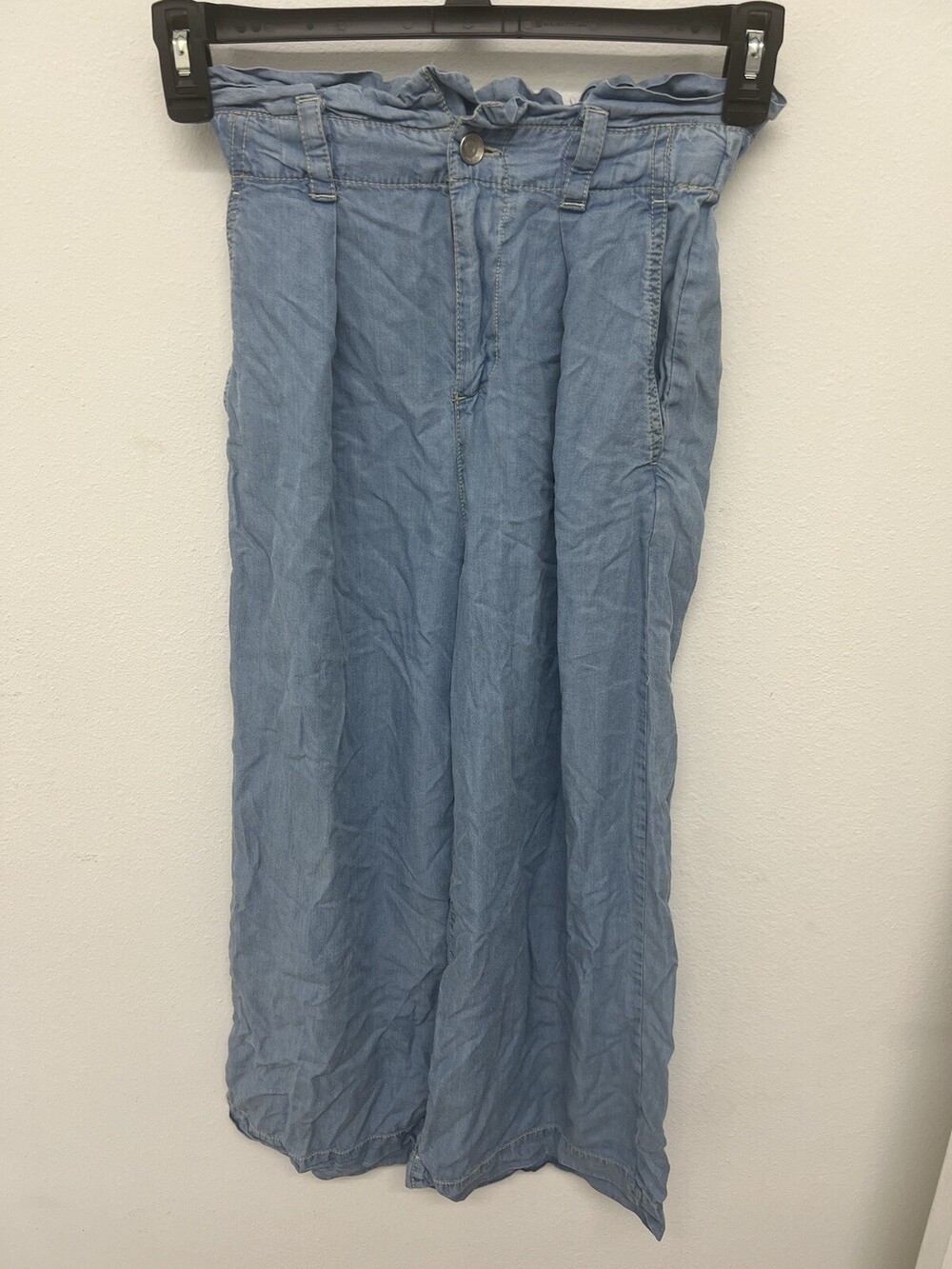 zara denim palazzo pants wide leg jean womens xs